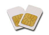 Mit Frequenz Chipcards die Möglichkeiten der Diamond Shield Zapper erweitern Man sieht zwei weisse SIM-cards mit goldener Fläche